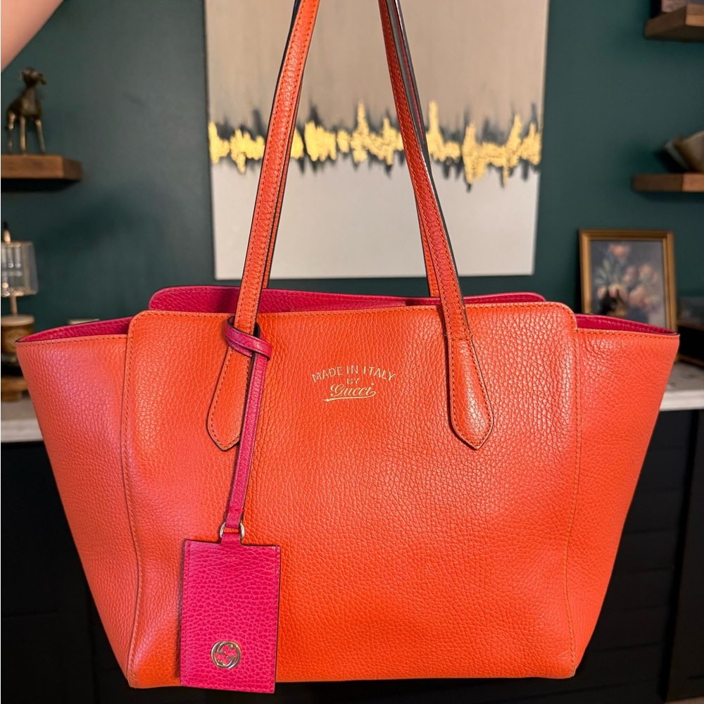 Gucci Orange Leather Tote with Pink Accent - Picture 2 of 16